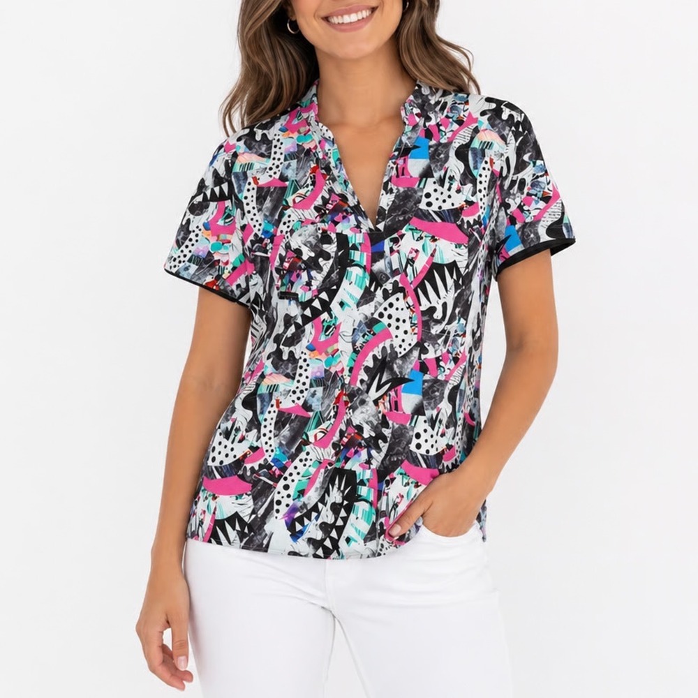 Swingdish Tempo Mia Top Womens Large Multicolor Abstract Golf Polo